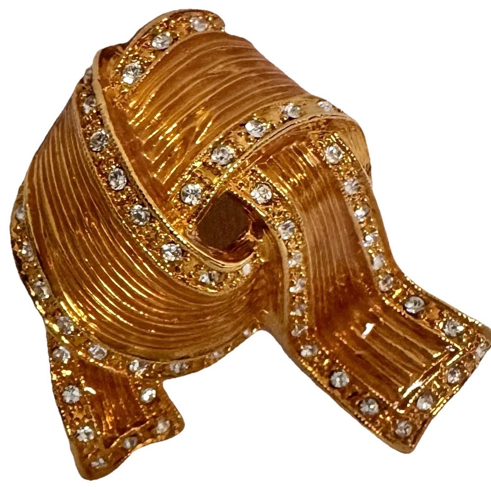 Vintage JBK Camrose & Kross Ribbon Bow Brooch Gold Plated Crystal Knot Pin